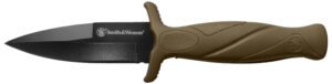 Smith & Wesson Knives 1100073 H.R.T. Flase Edge 2.75" Fixed Plain Black Oxide Stainless Steel Blade Flat Dark Earth Rubber Handle Includes Sheath