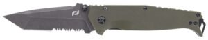 Schrade 1159324 Melee  3.50" Folding Tanto Part Serrated Dark Stonewash D2 Steel Blade 4.50" OD Green G10/SS Handle