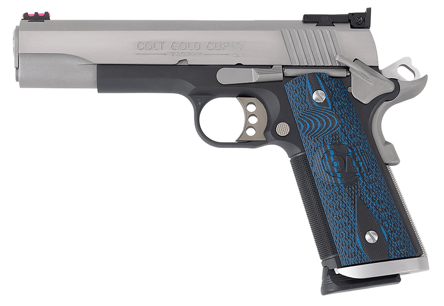 Colt Mfg O5970XETT Gold Cup Trophy 45 ACP 8+1 5" Stainless National Match Barrel, Stainless Steel Serrated Slide & Frame w/Beavertail, Ambidextrous