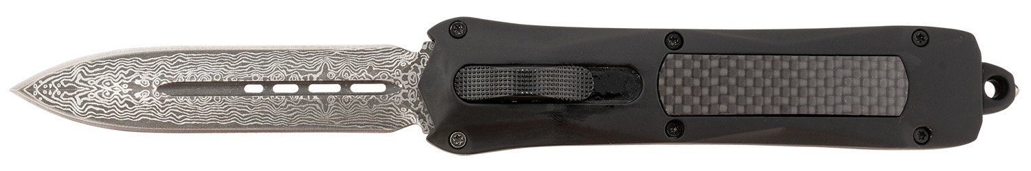 Steel River Knives A163BDD Spartan 3.50" OTF Dagger Plain Damascus 440C SS Blade/Black w/Carbon Fiber Inlay Aluminum Zinc Alloy Handle