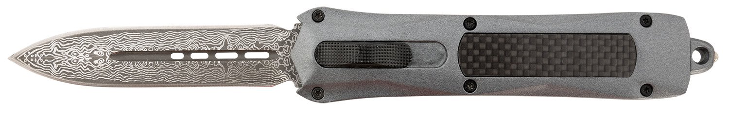 Steel River Knives A163BDD Spartan 3.50" OTF Dagger Plain Damascus 440C SS Blade/Gray w/Carbon Fiber Inlay Aluminum Zinc Alloy Handle