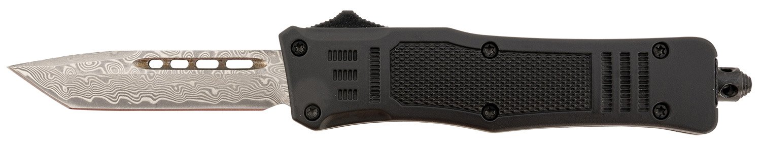 Steel River Knives MT616BRDAMT Spartan Mini 2.75" OTF Tanto Plain Real Damascus/4.25" Black Aluminum Zinc Alloy Handle