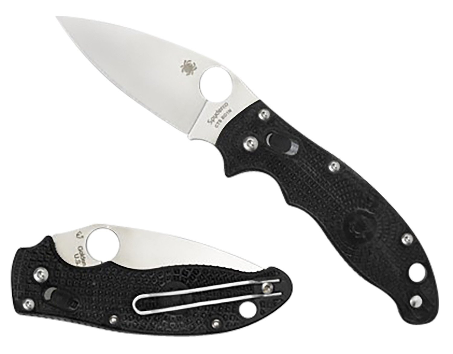 Spyderco C101PBK2 Manix 2 Lightweight 3.37" Folding Plain Satin CTS BD1 SS Blade/Black Bi-Directional Texturing FRCP Handle Includes Pocket Clip