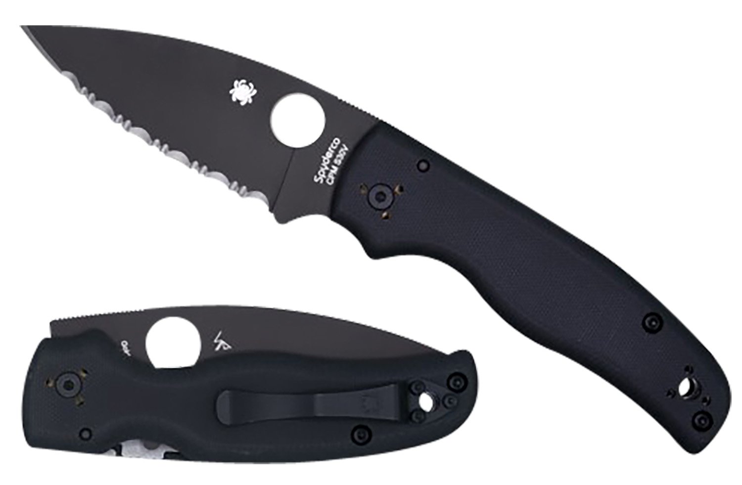 Spyderco C229GSBK Shaman 3.58" Folding Serrated Black DLC CPM S30V SS Blade/Black Textured G10 Handle Includes Pocket Clip