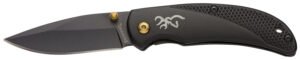Browning 3220340 Prism 3  EDC Folding 2.38" Plain Black Oxide 7Cr17MoV SS Blade, Black w/Brass Accents & Logo Anodized Aluminum Handle, Includes Pocket Clip