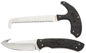 Browning 3220420 Primal Combo 3.75"/5.25" Fixed Drop Point Gut Hook/Skinner, Saw 8Cr13MoV SS Blade, Black Polymer w/Rubber Overmold & Finger Grooves Handle, 2 Piece Set, Includes Sheath