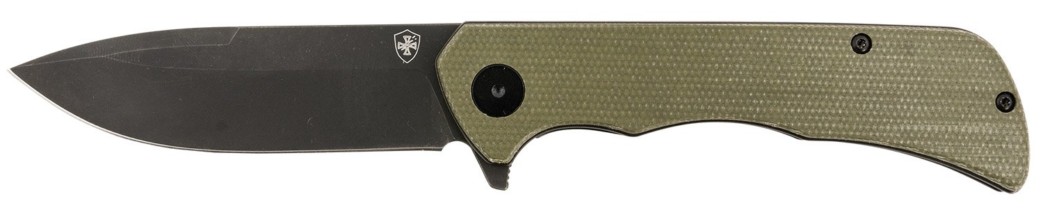 Templar Knife PFMGN321 Paladin 3.27" Folding Drop Point Plain Black Powder Coated D2 Steel Blade, 4.40" Green Micarta Handle