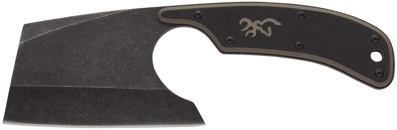 Browning 3220322B Cutoff Camp Boxed 2.50" Fixed Cleaver Plain Black Black Oxide Stonewashed 9Cr14MoV SS Blade, Black/Tan G10 Handle