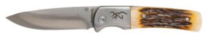 Browning 3220500B Buckmark Hunter 3" Folding Drop Point Plain Stonewashed 8Cr13MoV SS Blade/Jigged Bone Handle Boxed