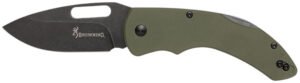 Browning 3220506B Hidden Hollow  EDC Large 3" Folding Drop Point Plain Black Oxide Stonewashed D2 Steel Blade, OD Green G10 Handle