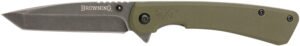 Browning 3220507 Branded Rock  EDC 3" Folding Tanto Plain Black Stonewashed 7Cr17MoV SS Blade OD Green, G10 Handle