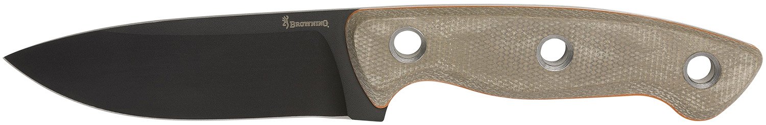Browning 3220508B Desolation Small 3.75" Fixed Modified Drop Point Plain Black Powder Coated 440C SS Blade, Tan Micarta Laminate Handle