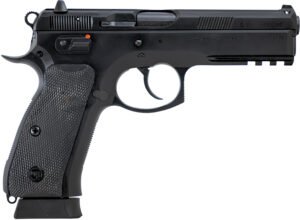 CZ-USA 89352 75 SP-01  Full Size Frame 9mm Luger 19+1 4.60" Black Steel Barrel, Black Steel Serrated Slide, Black Polycoat Steel Frame w/Beavertail & Picatinny Rail, Black Rubber Grip, Right Hand