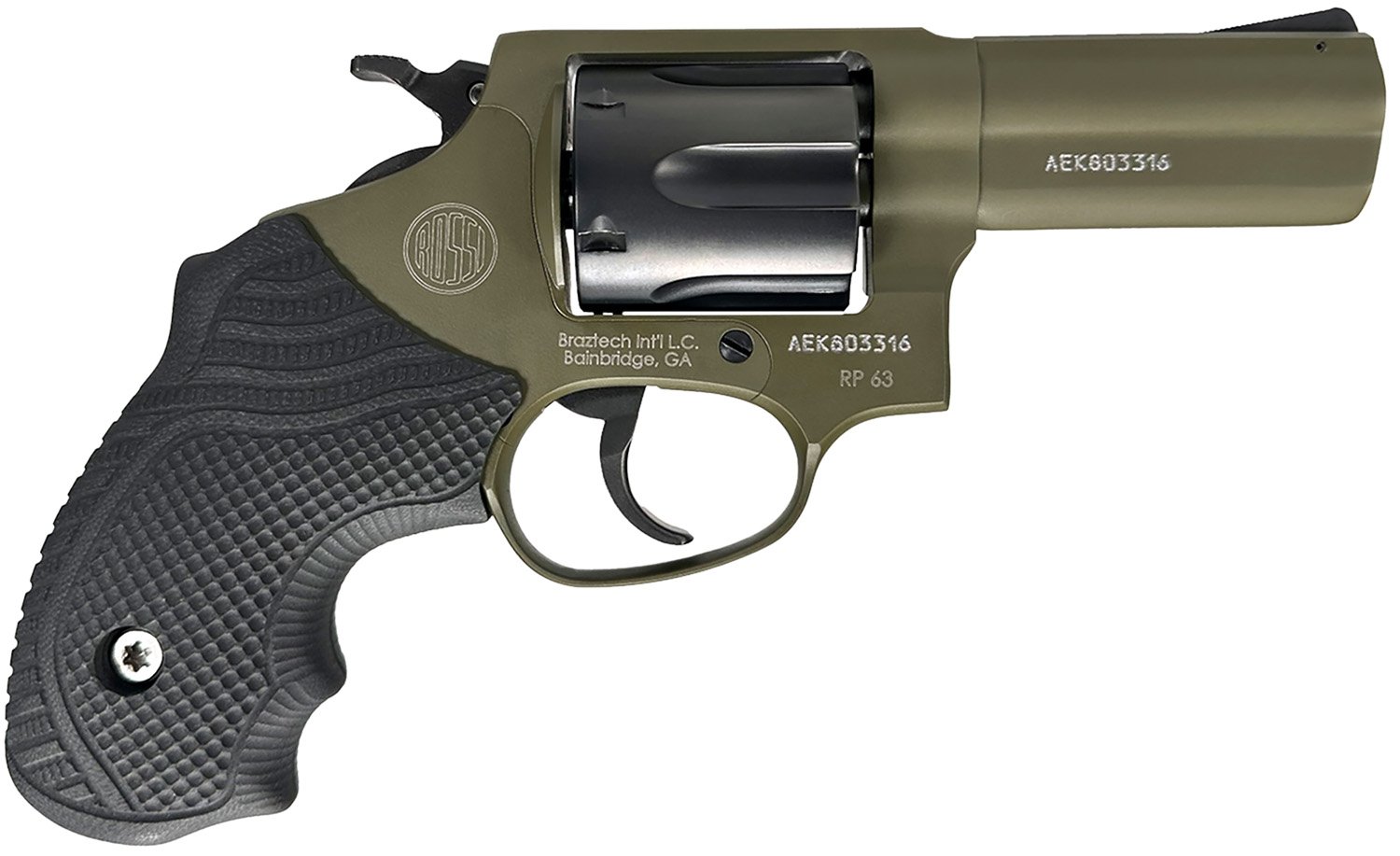 Rossi 2-RP631F-LOK RP63 Small Frame 357 Mag/38 Special +P 6rd 3" Sniper Green Cerakote Stainless Steel Barrel, Satin Stainless Cylinder, Sniper Green Cerakote Stainless Steel Frame, Black LOK Grip