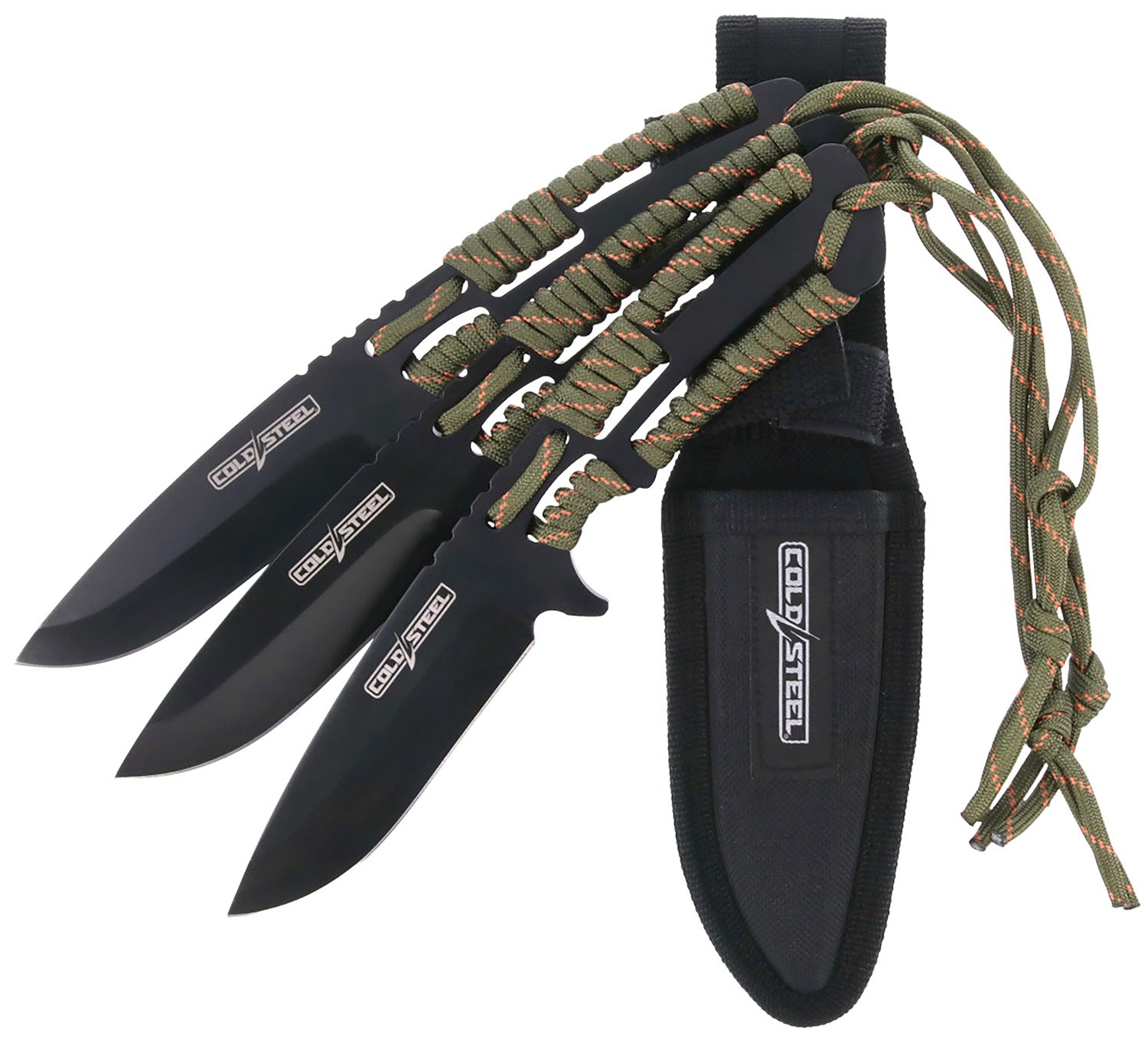 Cold Steel CSTH44KVD3PK Throwing Knives Set of 3 4.40" Fixed Clip Point Plain Black Oxide 420 Stainless Steel Blade, Paracord Wrap Handle