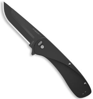 Outdoor Edge VX130B Razor VX1 EDC 3" Folding Plain Black Oxide 420J2 SS Blade, Black Anodized Aluminum Handle