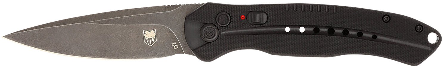 CobraTec Knives BLKDIABLOAUTO Diablo 3.50" Folding Black Stonewashed D2 Steel Blade, 4.75" Black Textured G10 Scales Handle