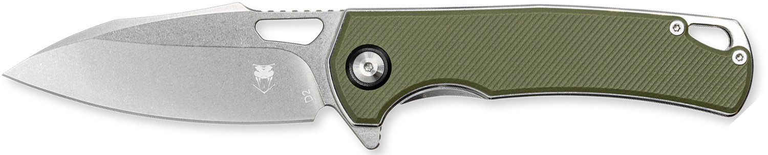 CobraTec Knives CTCLNHRBLK Wolverine 3.12" OTF Drop Point Plain Satin TiCN D2 Steel Blade, 4.25" Green Textured G10 Handle
