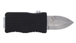 Schrade 1135969 Uproar  Automatic Mini 1.90" OTF Dagger Plain Satin D2 Steel Blade, Black Textured Aluminum Handle