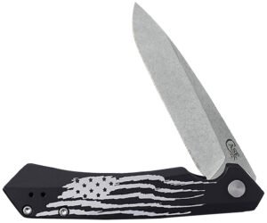 Case 10857 Kinzua  Folding Spear Point Plain Stonewashed S35VN SS Blade, Black Anodized w/US Flag Aluminum Handle