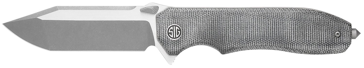 Sig Sauer Knives VA9SBT Validus 3.78" Folding Modified Tanto Plain Dark Acid Stonewash/Satin M390 Steel Blade, 4.76" Salt & Pepper Canvas Micarta Handle