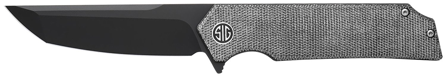 Sig Sauer Knives TS8BB Tsuru 3.30" Folding Tanto Plain Black PVD 154CM SS Blade, 4.20" Salt & Pepper Micarta Handle