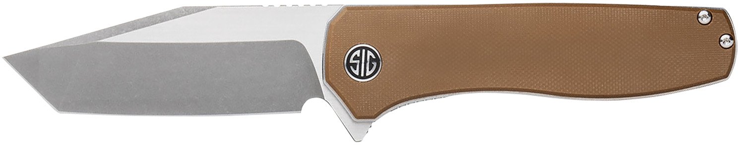 Sig Sauer Knives XI SBRN Xiphos 3.40" Folding Modified Tanto Plain Dark Acid Stonewash/Satin Nitro-V Blade, 4.20" Coyote Brown G10 Handle