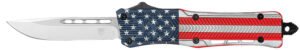 CobraTec Knives MUSACTK1MDNS CTK-1 American Flag Medium 3" OTF Drop Point Plain D2 Steel Blade, 5" Red/White/Blue Flag Cerakote Aluminum Alloy Handle