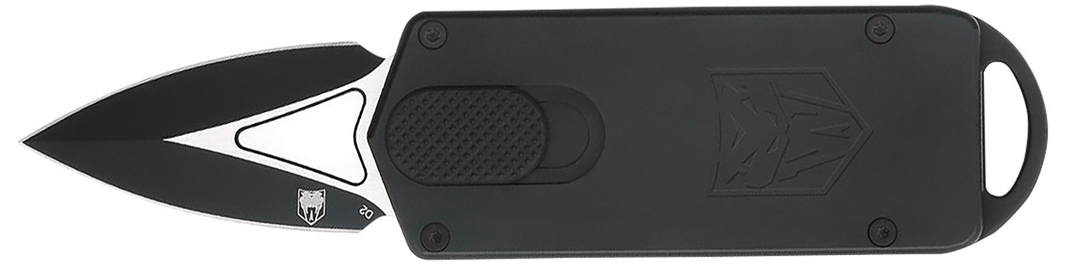 CobraTec Knives CTASPBLK ASP 1.94" OTF Dagger Plain D2 Steel Blade, 3.31" Black Aluminum Handle