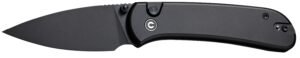 Civivi Knives C22030E-1 Qubit  2.98" Folding Drop Point Plain Black Stonewashed 14C28N Steel Blade, Black Aluminum Handle