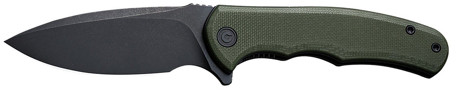 Civivi Knives C18026C-1 Praxis Mini 2.98" Folding Drop Point Plain Black Stonewashed D2 Steel Blade, OD Green Textured G10 Handle