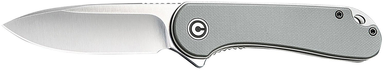 Civivi Knives C907B Elementum 2.96" Folding Tanto Plain Black Stonewashed D2 Steel Blade, 4.03" Gray Textured Micarta Handle