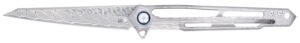 CobraTec Knives CTGSTDAMWNS Ghost  3.88" Folding Wharncliffe Plain Damascus Blade, 4.94" Cut Out Titanium Handle