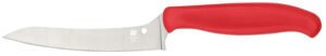Spyderco K14PRD Z-Cut Pointed 4.40" Fixed Plain Stonewashed CTS BD1N SS Blade, Red Textured Polypropylene Handle