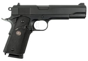 MAC 10100575 1911 Meusoc Full Size Frame 45 ACP 8+1 5" Black Target Crown Barrel, QPQ Tenifer Cerakote Steel Serrated Slide, QPQ Tenifer Cerakote Steel Frame w/Beavertail, Black Pachmayr Grip