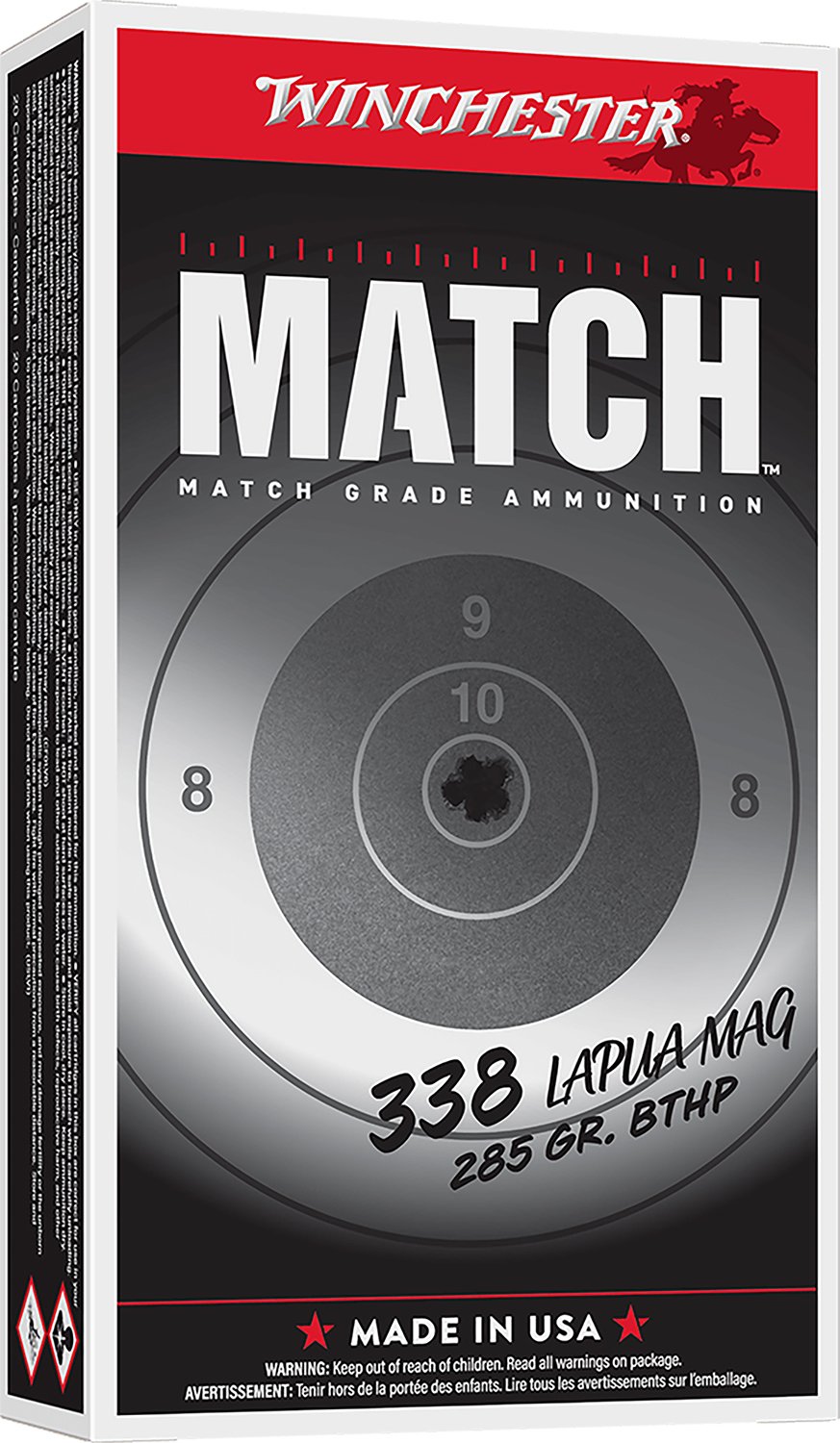 Winchester Ammo S338LM2 Match 338LapuaMag 285gr Boat Tail Hollow Point 20 Per Box/10 Case