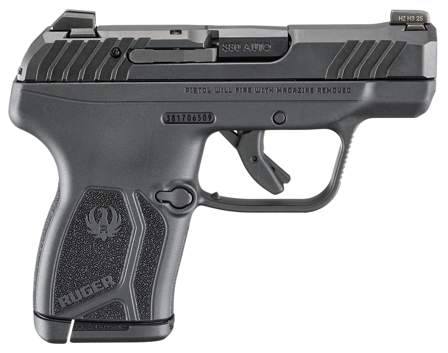 Ruger 13760 LCP Max Compact Frame 380 ACP 10+1 2.80" Black Oxide Alloy Steel Barrel, Black Nitride Alloy Steel Serrated Slide, Black Polymer Frame, Textured Grip, Manual Safety