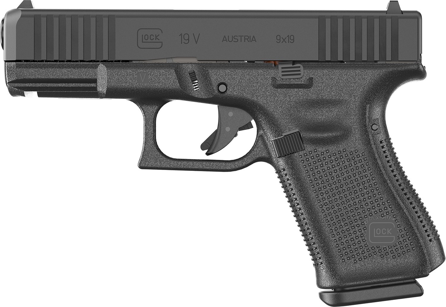 Glock PV1950201 G19 V Compact 9mm Luger 10+1 4.02" Black Barrel & Steel Serrated Slide, Black Polymer Frame w/Accessory Rail, Interchangeable Backstrap