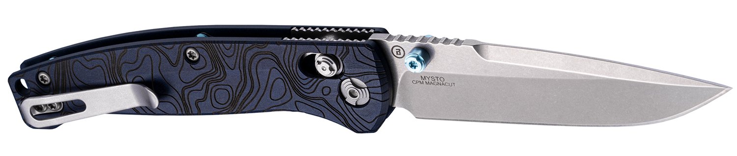 Hogue 24456 Mysto 3.40" Folding Clip Point Plain Black Stonewashed CPM MagnaCut Steel Blade, Maple Valley Richlite Blue Handle