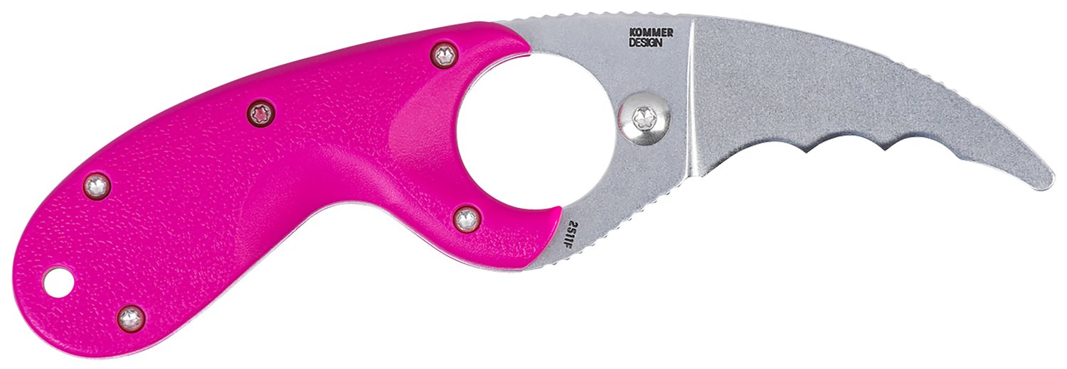 CRKT 2511T Bear Claw 2.39" Fixed Hawkbill Serrated Powder Coated AUS8A SS Blade, Pink Textured GRN Handle