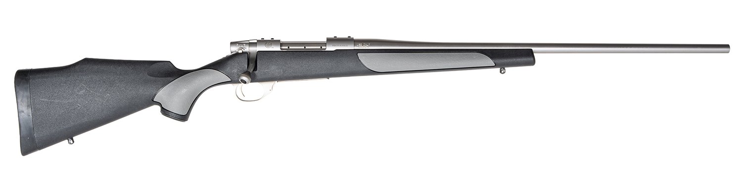 Weatherby Vanguard Weatherguard Full Size 308 Win 4+1 22" Satin Threaded Barrel, Satin Stainless Steel Drilled & Tapped Receiver, Black/Gray Weatherguard Stock