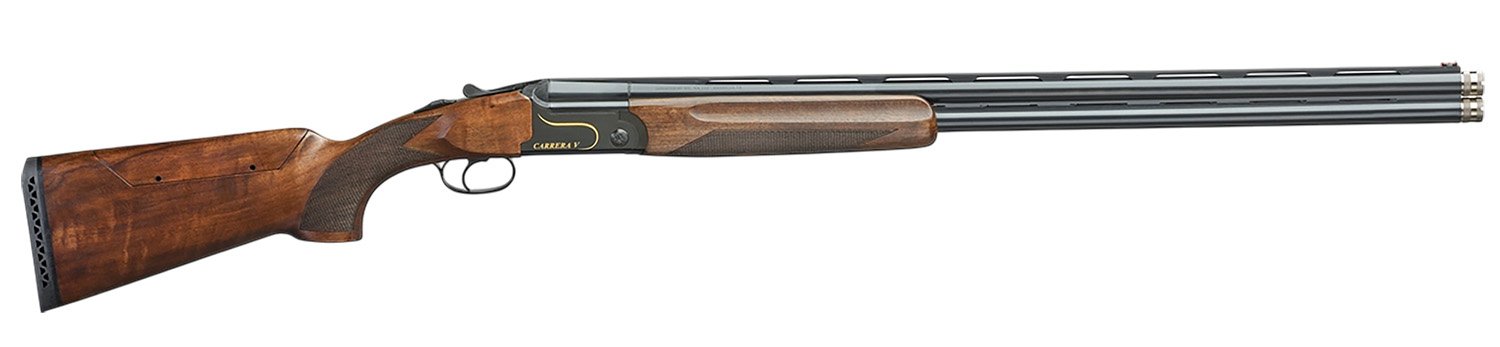 F.A.I.R. FRCRRAV1230 Carrera V 16 Gauge Break Open 3" 2rd 30" Black Over/Under Vent Rib Barrel, Black w/Gold Inlay Receiver, Walnut w/Adj Comb Stock, TechniChoke XP70 Choke System