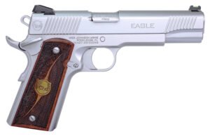 Iver Johnson Arms EAGLEHC Eagle Gen2 HC Government Frame 45 ACP 8+1 5" Overall Satin Hard Chrome Crowned Barrel, Serrated Steel Slide & Frame w/Beavertail, Textured Walnut w/Brass Logo Medallion Grip