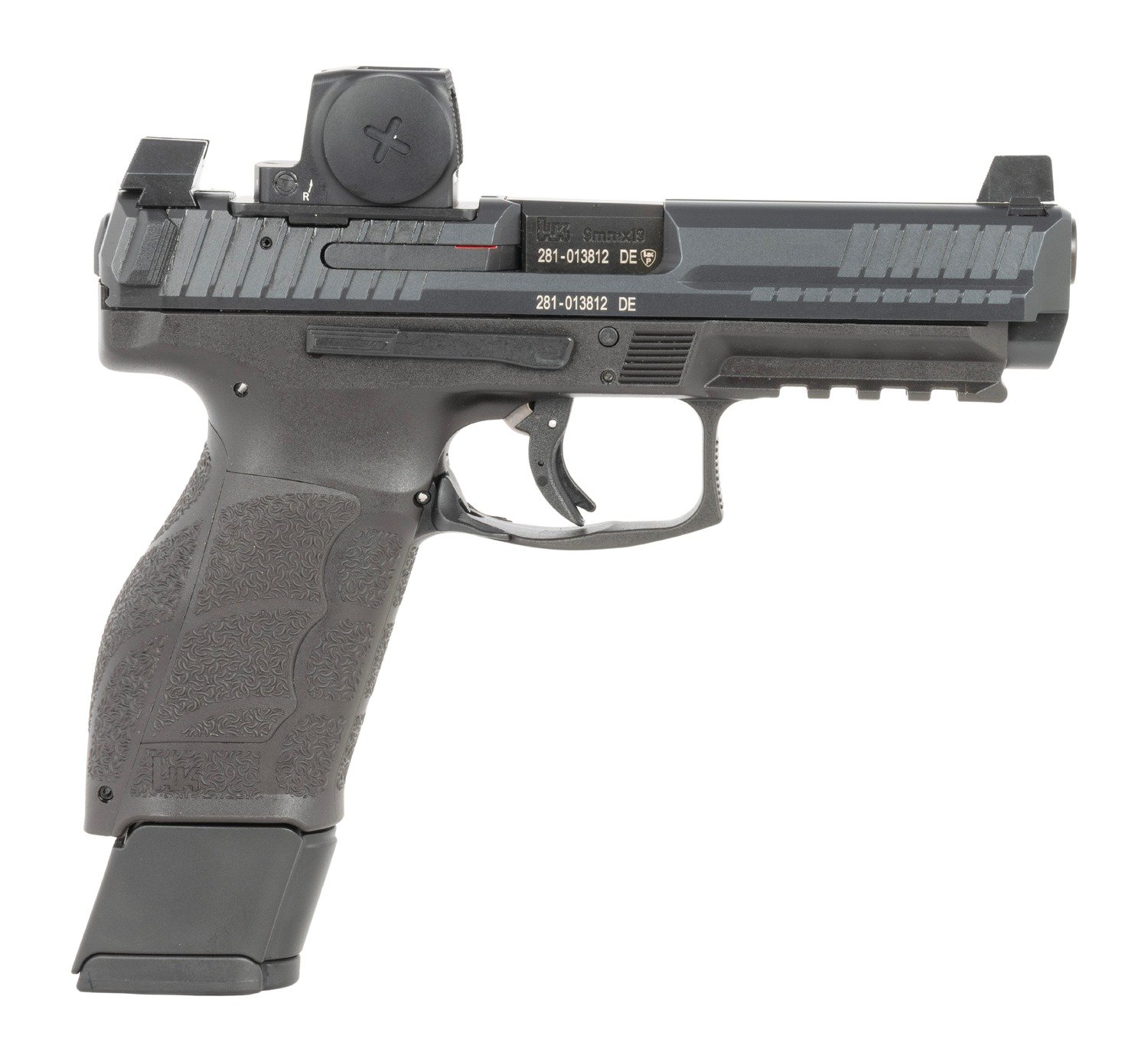 HK 81001350 VP9A1 F w/Optic 9mm Luger 20+1 4.53" Black Barrel & Steel Serrated w/Optic Slide, Black Polymer Frame w/Picatinny Rail, Textured Grip, Vortex CCW