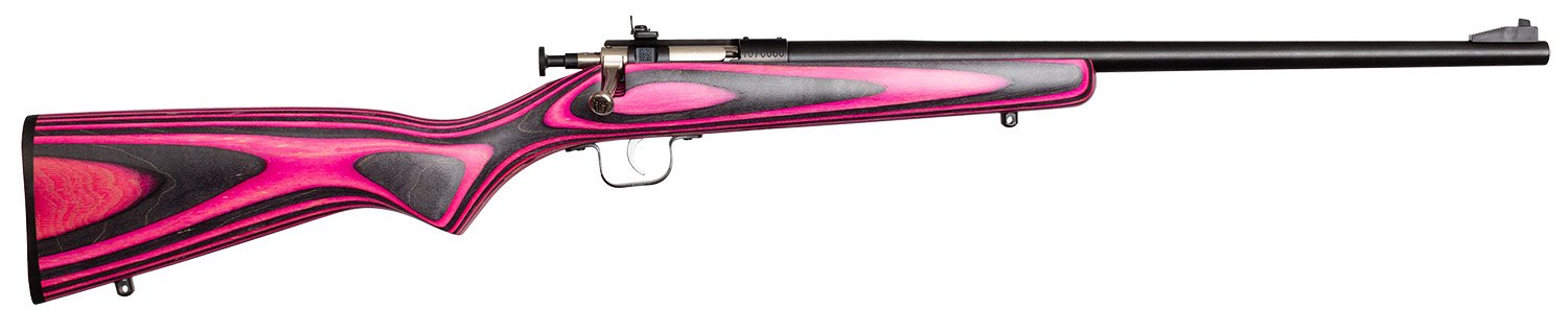 Crickett KSA2225 Youth 22 LR 1rd 16.12" Blued Barrel & Receiver, Fixed Front/Adjustable Rear Peep Sights, Pink/Black Laminate Stock w/11.5" LOP, Rebounding Firing Pin Safety