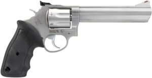 Taurus 2-660069 66  Medium 357 Mag/38 Special +P 7 Shot 6" Matte Stainless Steel Barrel, Cylinder & Frame, Black Finger Grooved Rubber Grip, Transfer Bar Safety, Exposed Hammer