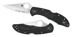 Spyderco C11SBK Delica 4  2.88" Folding Drop Point Serrated VG-10 SS Blade/Black  Textured FRN Handle Includes Pocket Clip