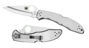 Spyderco C11P Delica 4  2.95" Folding Drop Point Plain VG-10 SS Blade/ Stainless Steel Handle Includes Pocket Clip