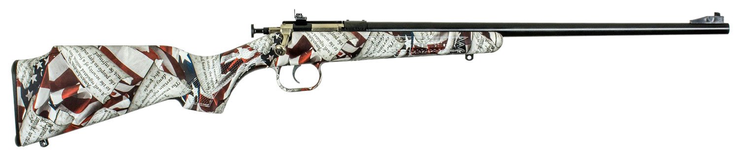 Crickett KSA2168 Youth 22 LR 1rd 16.12" Blued Barrel & Receiver, Fixed Front/Adjustable Rear Peep Sight, American Flag/Amendment Synthetic Stock w/11.5" LOP, Rebounding Firing Pin Safety