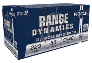 Fiocchi 223A Range Dynamics  223Rem 55gr Full Metal Jacket Boat Tail 50 Per Box/20 Case